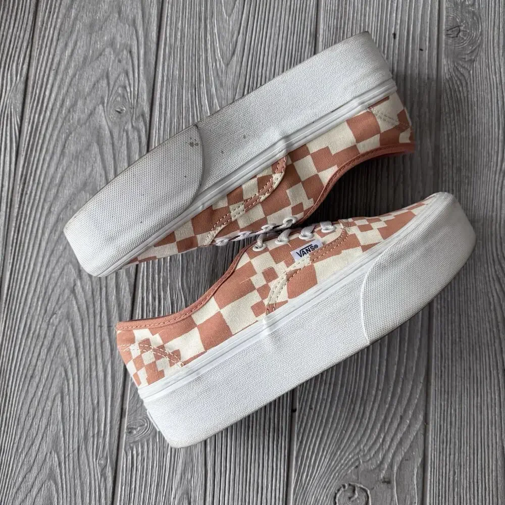 Vans Authentic Platform Sneakers Tan Checker Pixel Low Top Womens 7.5 Stacked - Picture 4 of 11